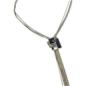 WHBM Lariat Style Multi Color Crystal Charm Necklace Blue Black Silver